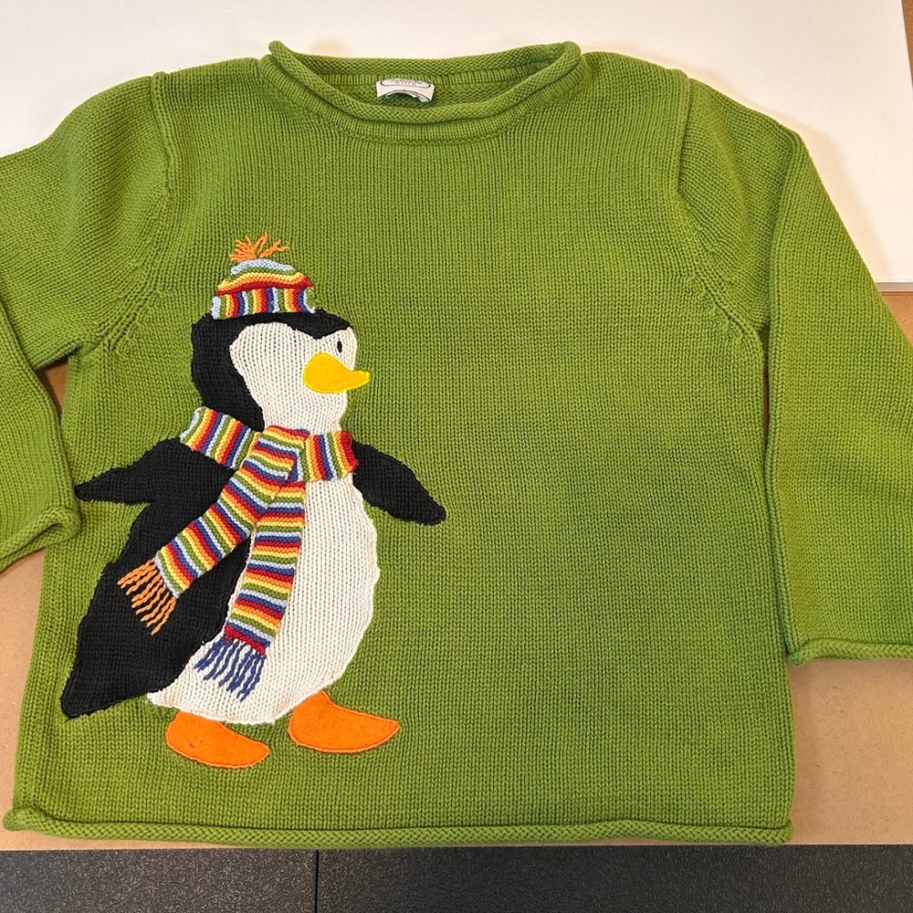 Talbots Kids‎ Green Cotton Knit Penguin Sweater Size 6